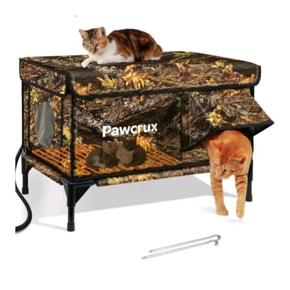 Raised Insulated Weatherproof Heated Cat House for Outdoor with Escape Door